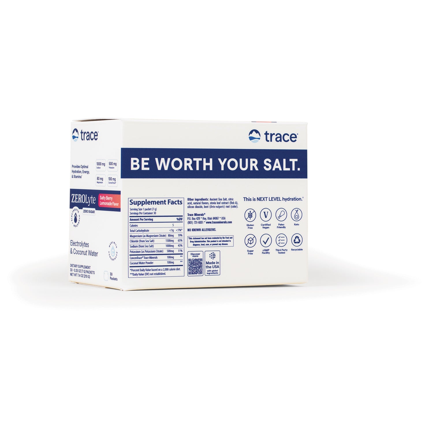 TM151 | Back of electrolyte drink mix box with supplement facts and \