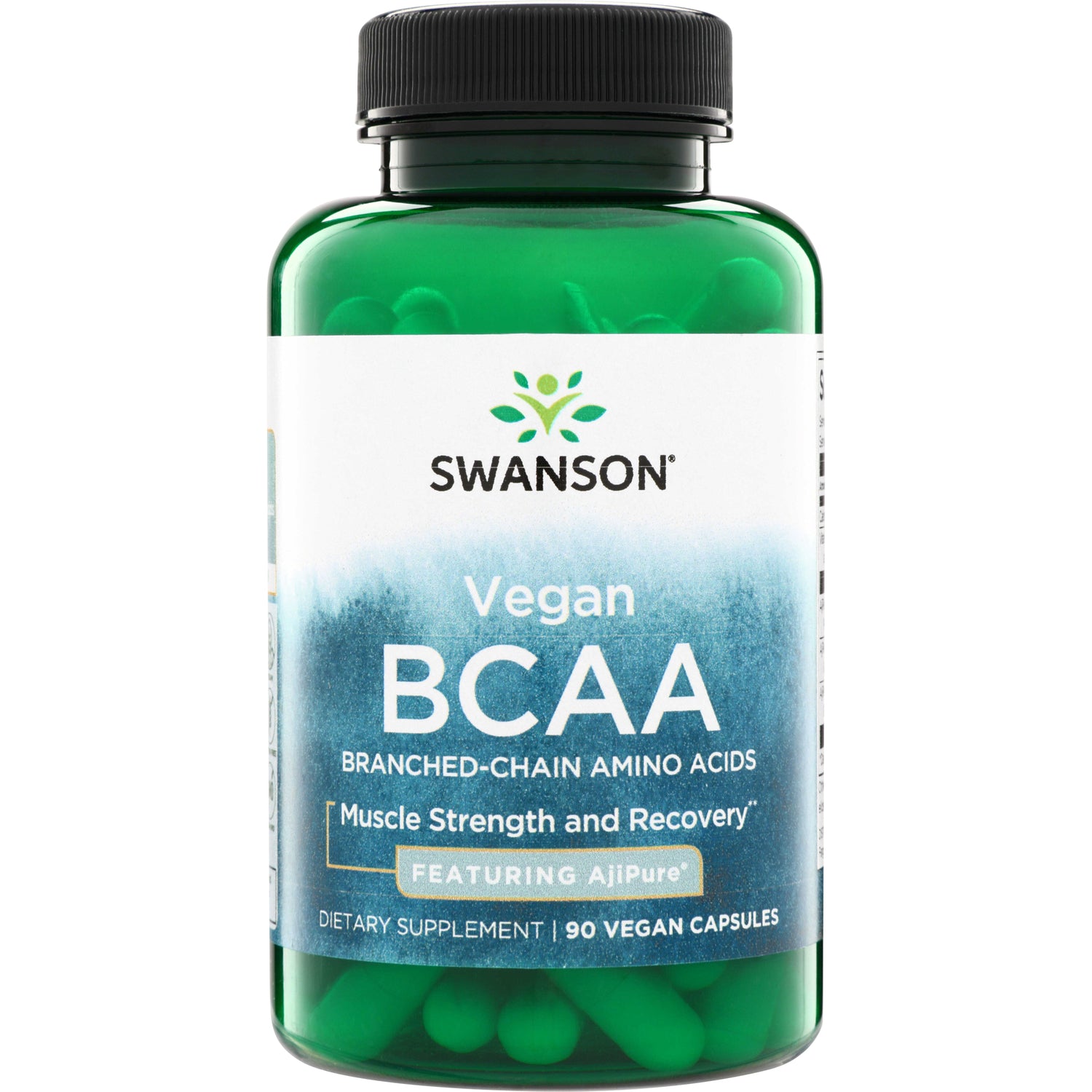 SWU453 | Swanson Vegan BCAA supplement, 90 vegan capsules, featuring AjiPure; Muscle Strength and Recovery
