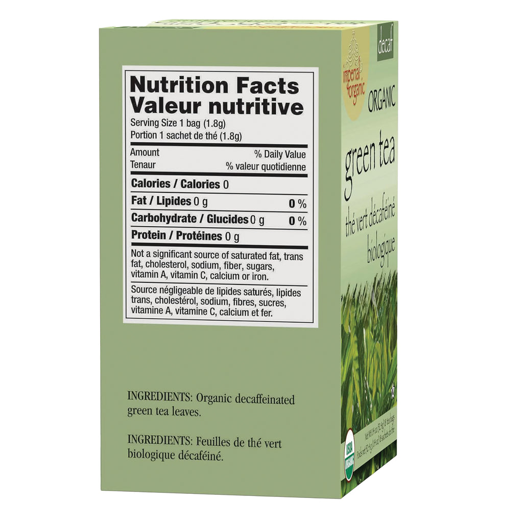 UL005 | Back of organic decaffeinated green tea box showing Nutrition Facts and ingredients - Thumbnail
