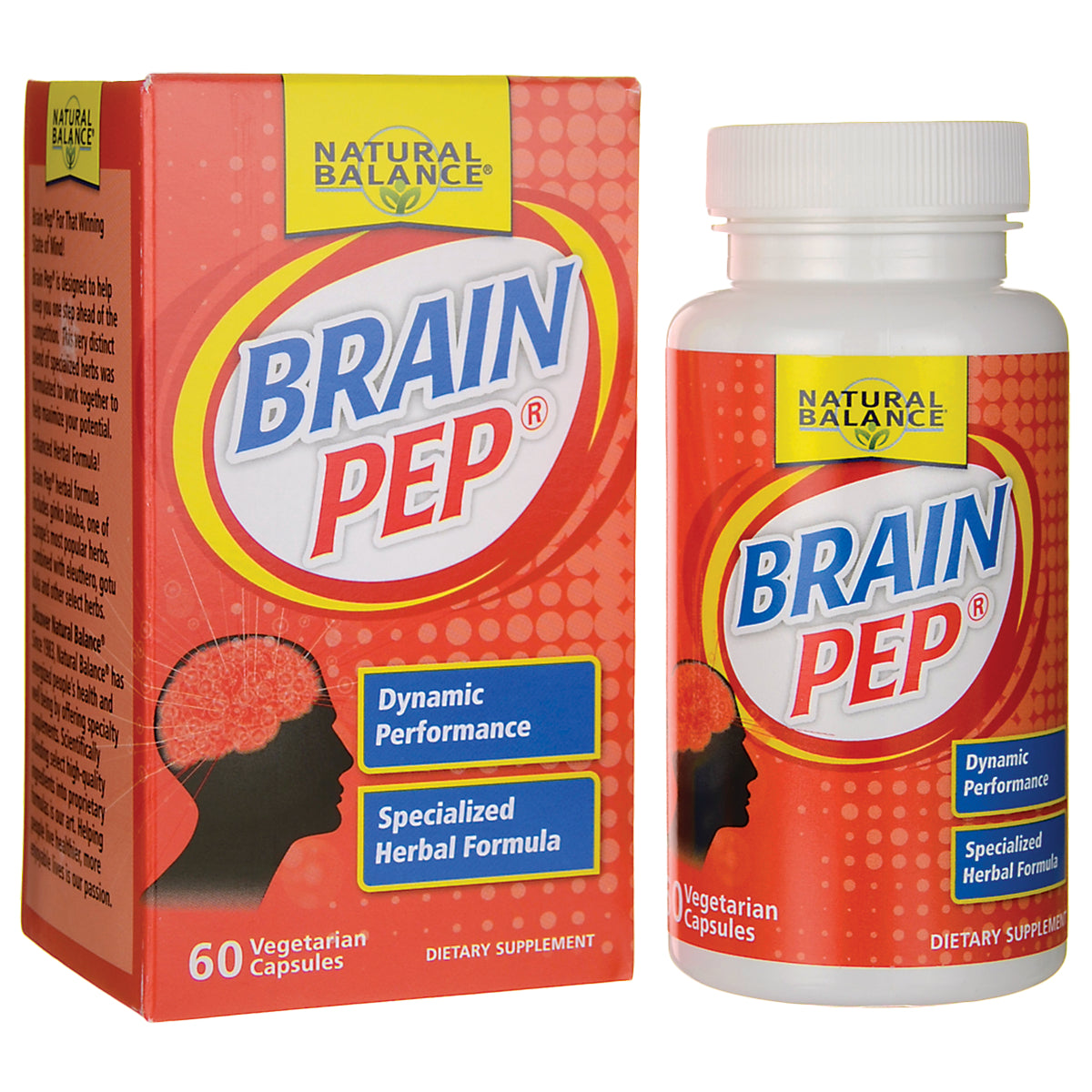 NBL019 | Natural Balance Brain Pep supplement box and bottle showing label and 60 Vegetarian Capsules