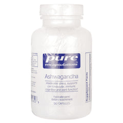 Pure Encapsulations Ashwagandha white supplement bottle front label 120 capsules