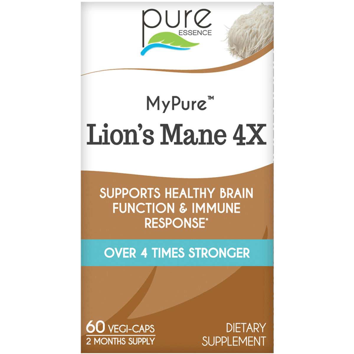 PEL065 | Pure Essence MyPure Lion's Mane 4X supplement front label, 60 vegi-caps, supports healthy brain function & immune response