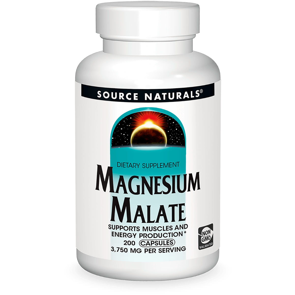 SN570 | Source Naturals Magnesium Malate dietary supplement, 200 capsules, Non-GMO validated