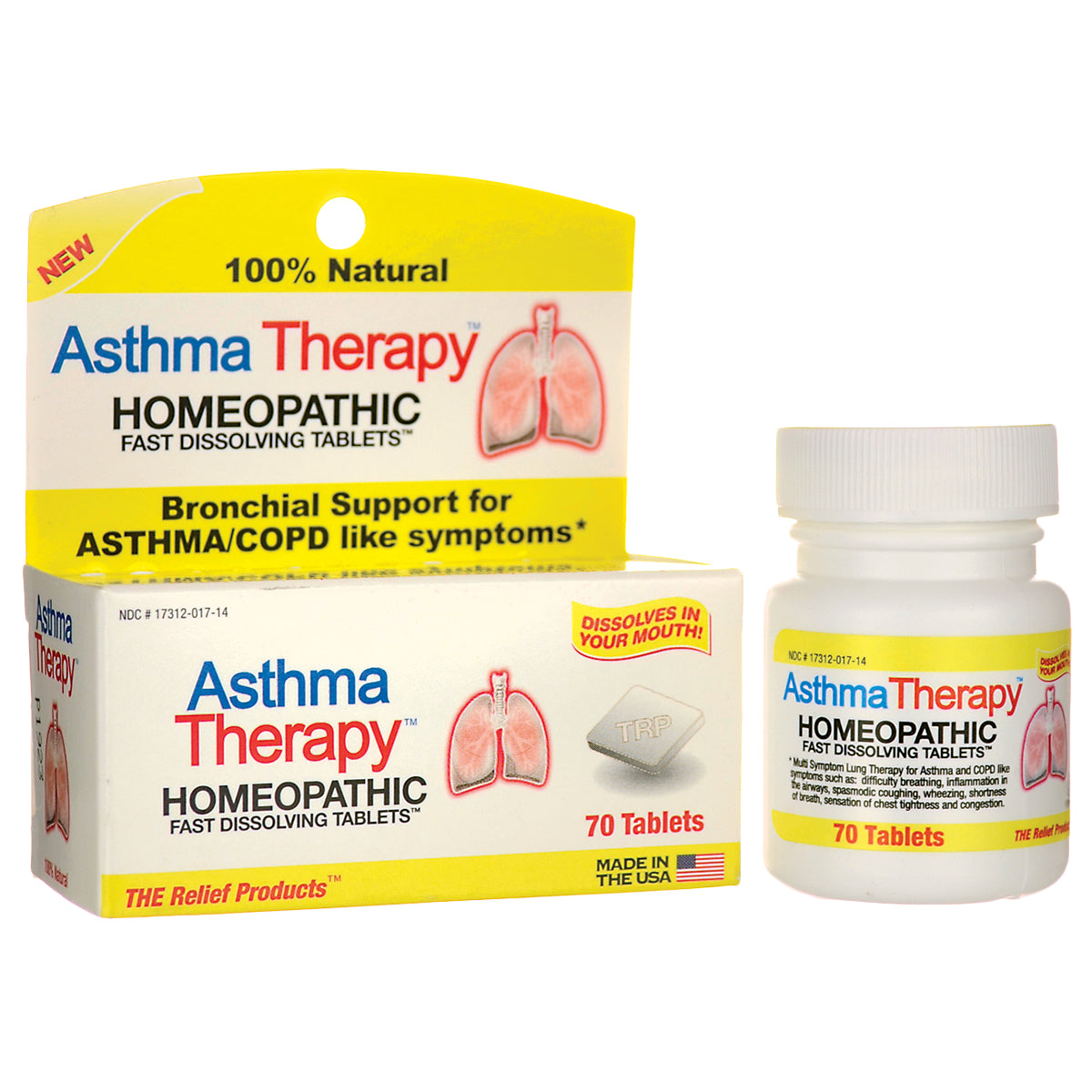TRL003 | Asthma Therapy Homeopathic fast dissolving tablets, 70 tablets box and bottle