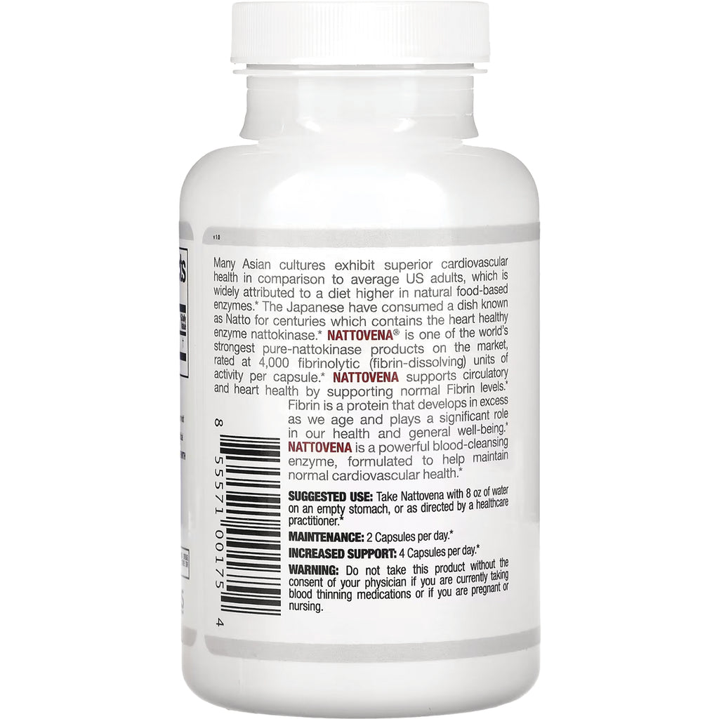 AAM016 | Back label of white supplement bottle showing NATTOVENA description, suggested use and barcode - Thumbnail
