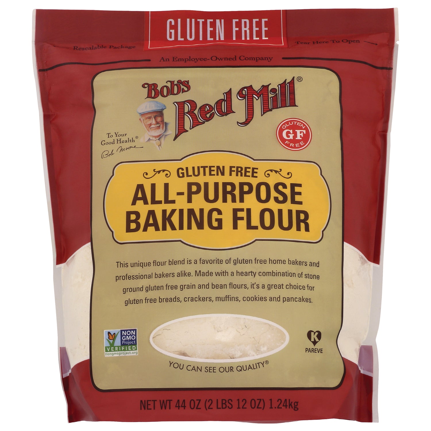 BOB307 | Bob's Red Mill gluten free all-purpose baking flour bag front with label and product window