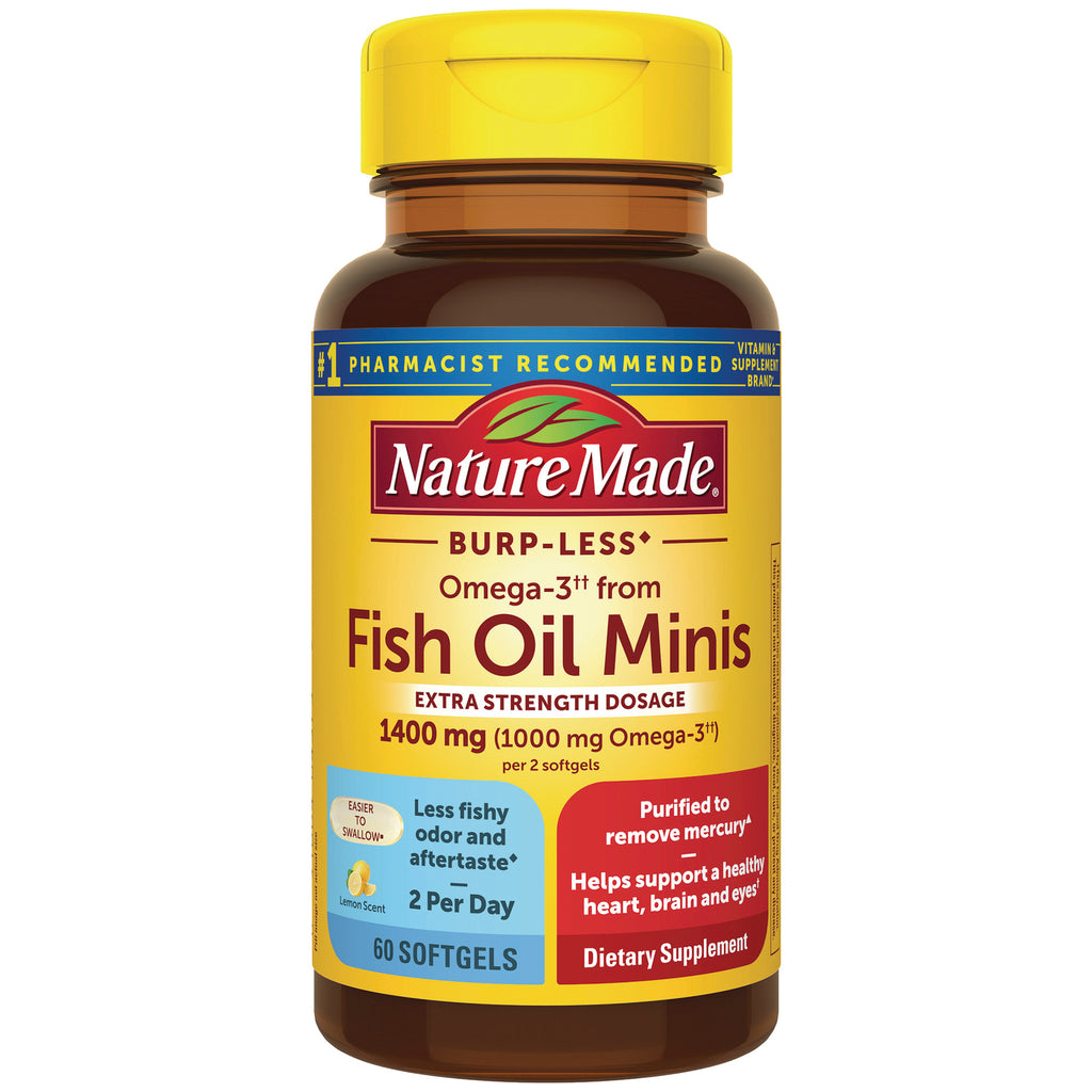 NTM192 | Nature Made Burp-Less Fish Oil Minis 1400 mg bottle, 60 softgels, lemon scent - Thumbnail