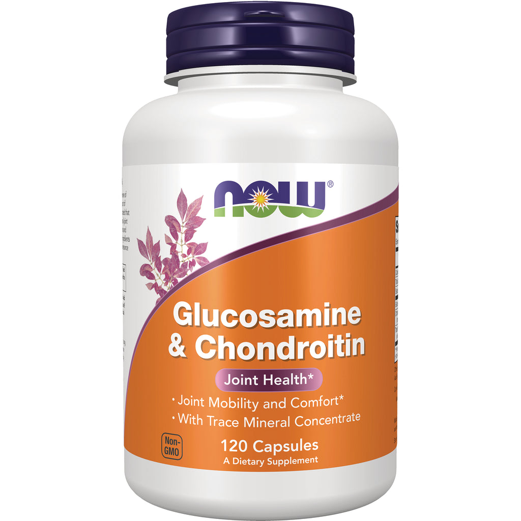 NWF310 | NOW Glucosamine & Chondroitin white bottle with orange label, 120 Capsules joint health supplement - Thumbnail