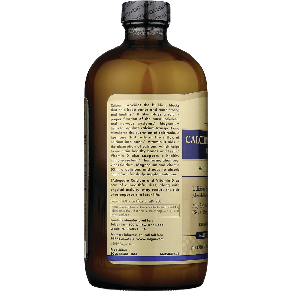 SLG317 | back of brown supplement bottle with product infographic label reading CALCIUM and ingredient text - Thumbnail