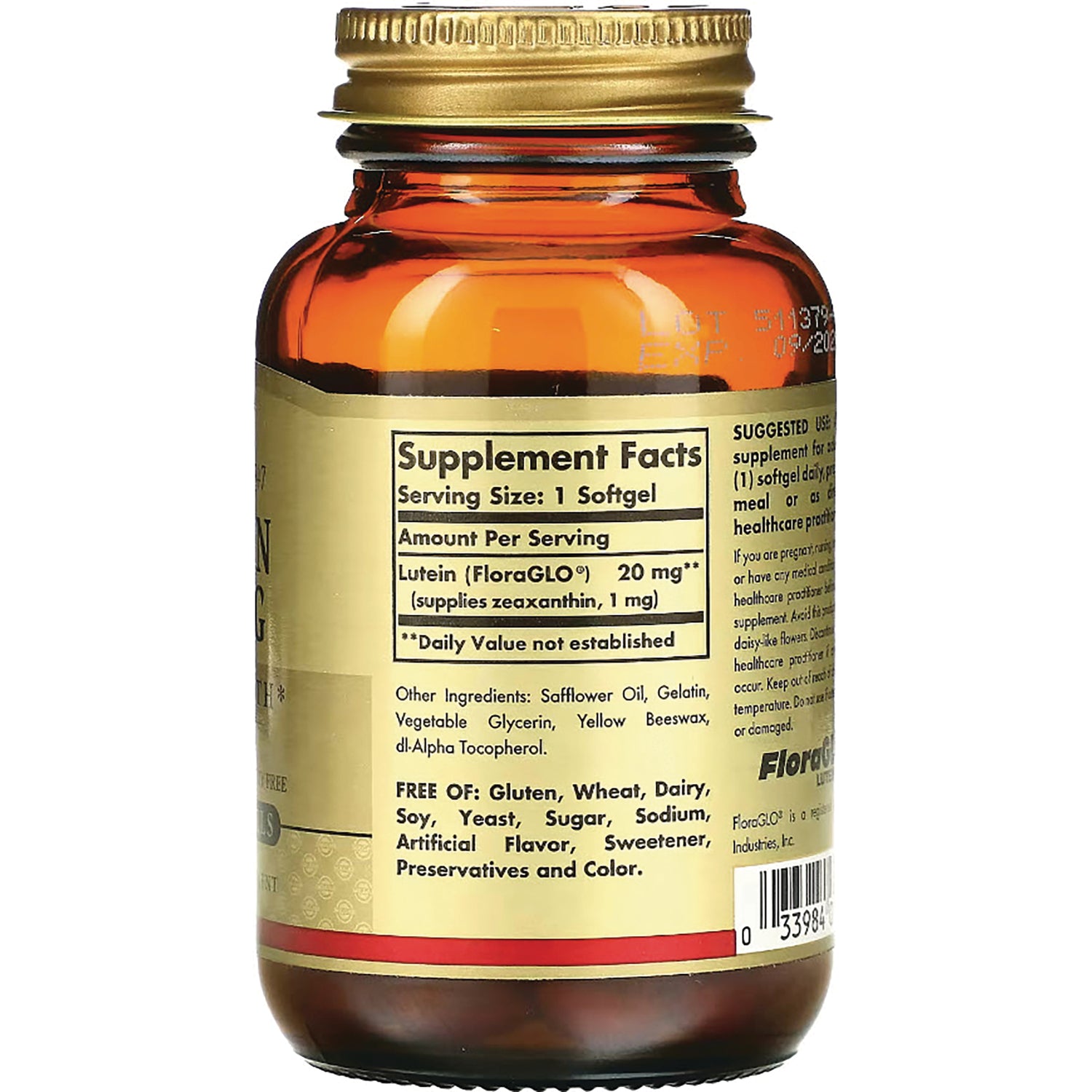 SLG291 | Amber supplement bottle back showing Supplement Facts panel and ingredient list