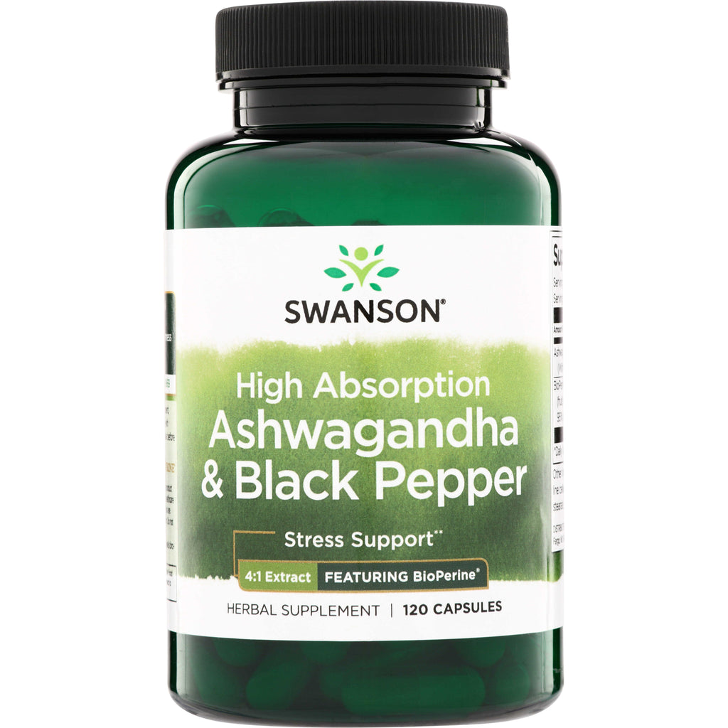 SW1822 | Swanson High Absorption Ashwagandha & Black Pepper, Stress Support, 120 capsules, 4:1 extract featuring BioPerine - Thumbnail