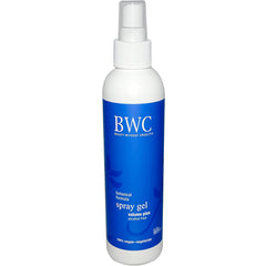 BWC118 | white spray bottle with blue label reading BWC botanical formula spray gel volume plus alcohol free