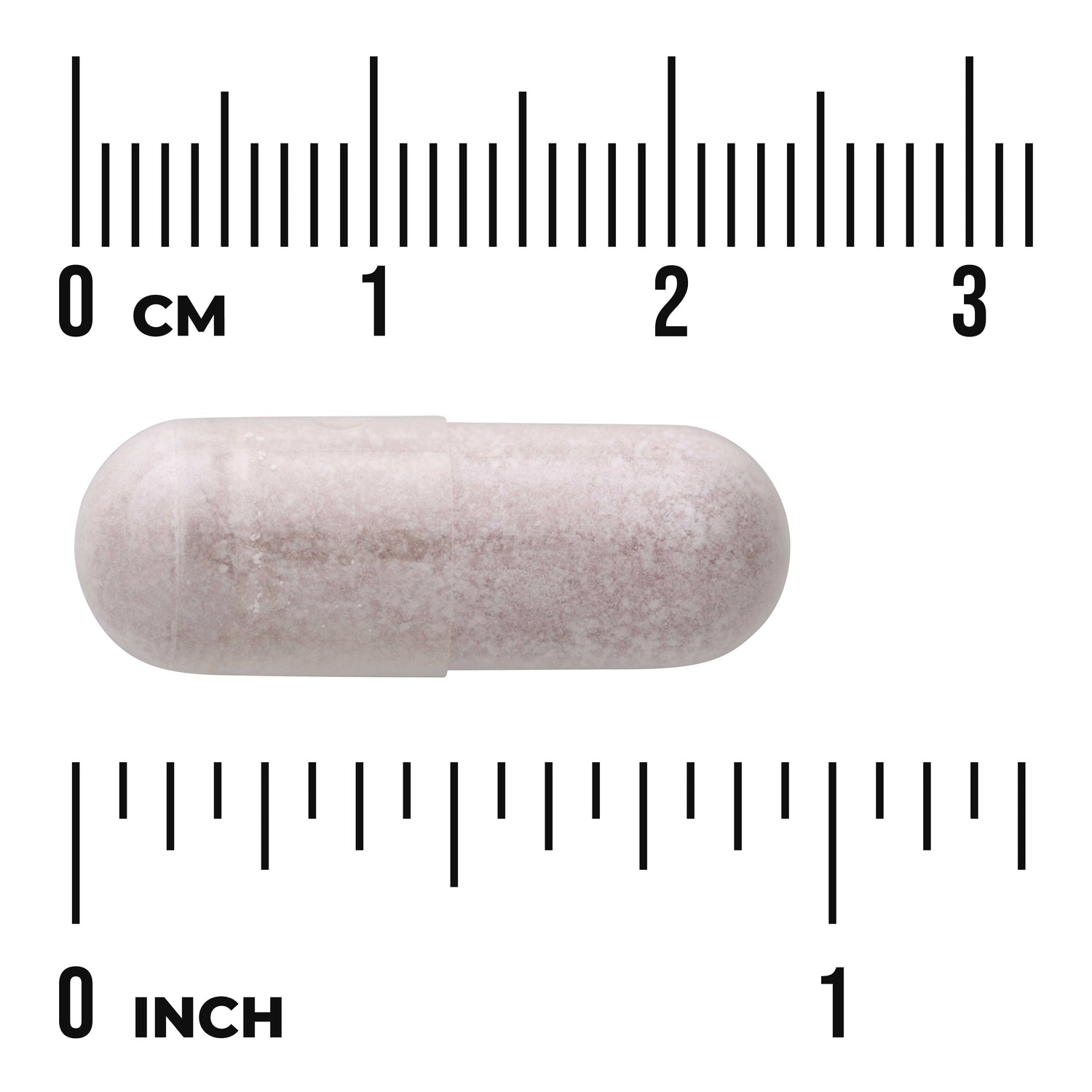 SW1082 | Beige capsule with size scale in cm and inches, labeled 03 cm and 01 inch