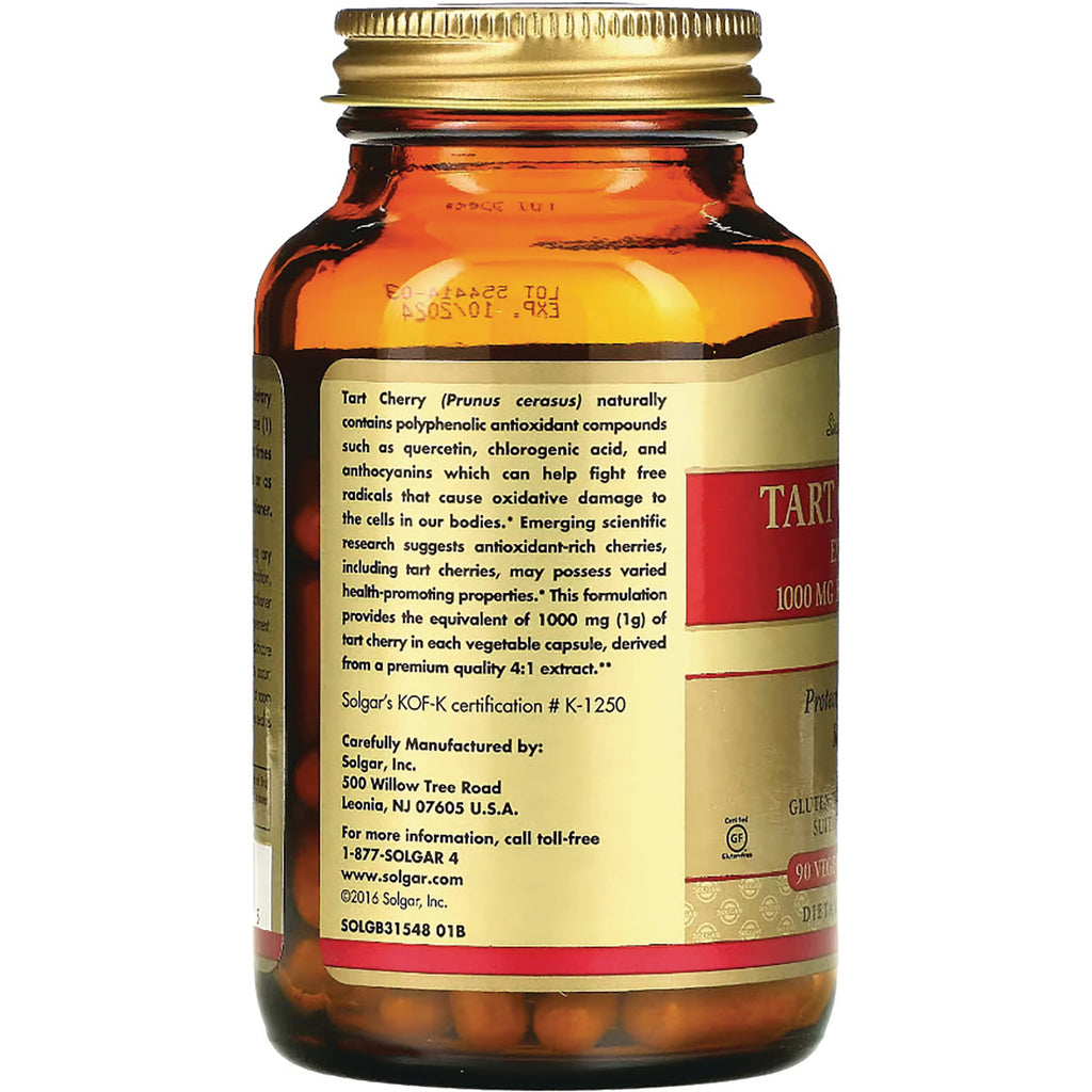 SLG302 | back label of amber tart cherry supplement bottle showing product description and manufacturer information - Thumbnail