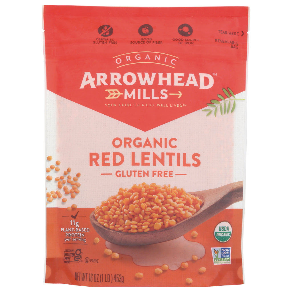 AHM067 | Arrowhead Mills organic red lentils pouch front packaging showing \ - Thumbnail