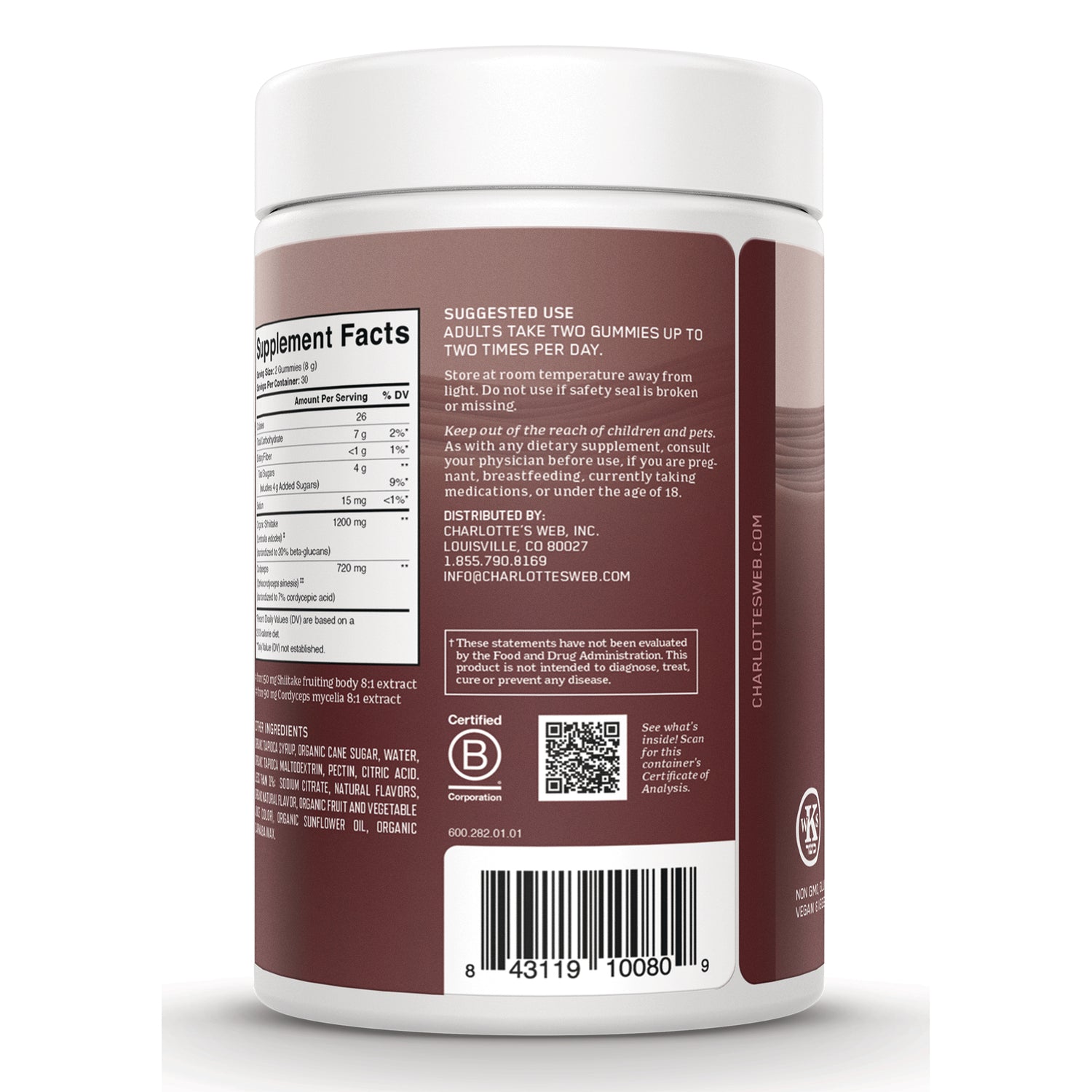 CHW047 | Back label showing supplement facts, suggested use, barcode and contact information