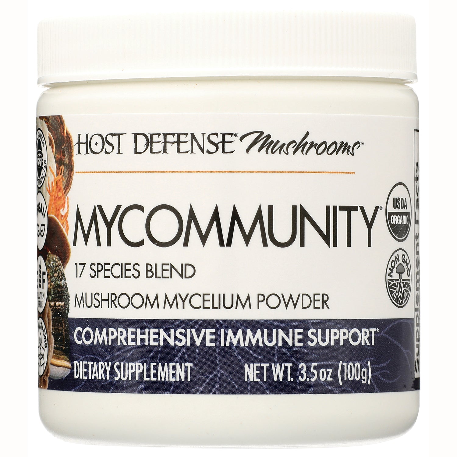 FUN047 | MyCommunity mushroom mycelium powder jar, 17 species blend, comprehensive immune support, net wt 3.5 oz