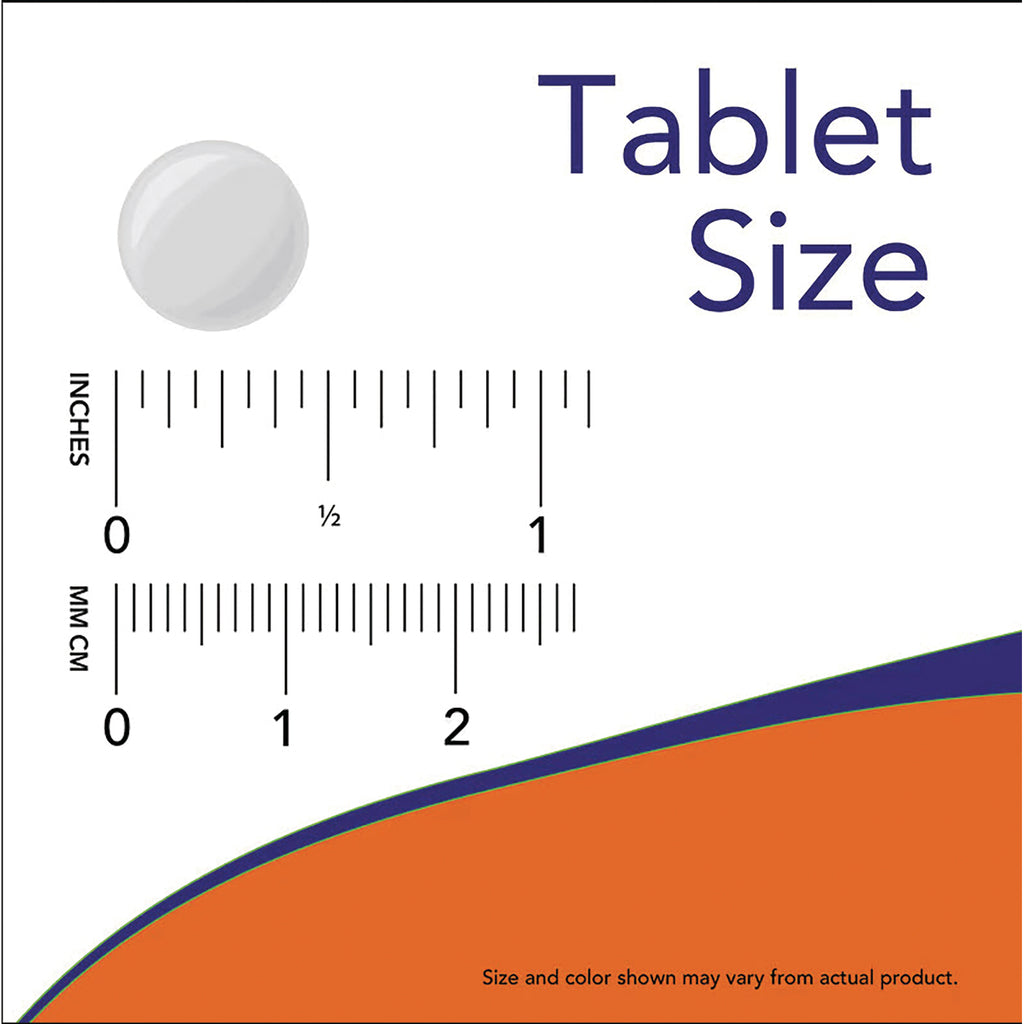 NWF368 | white round tablet next to inch and mm rulers labeled Tablet Size - Thumbnail