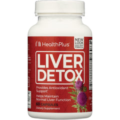 HP006 | HealthPlus Liver Detox dietary supplement bottle with red label reading LIVER DETOX, 60 capsules