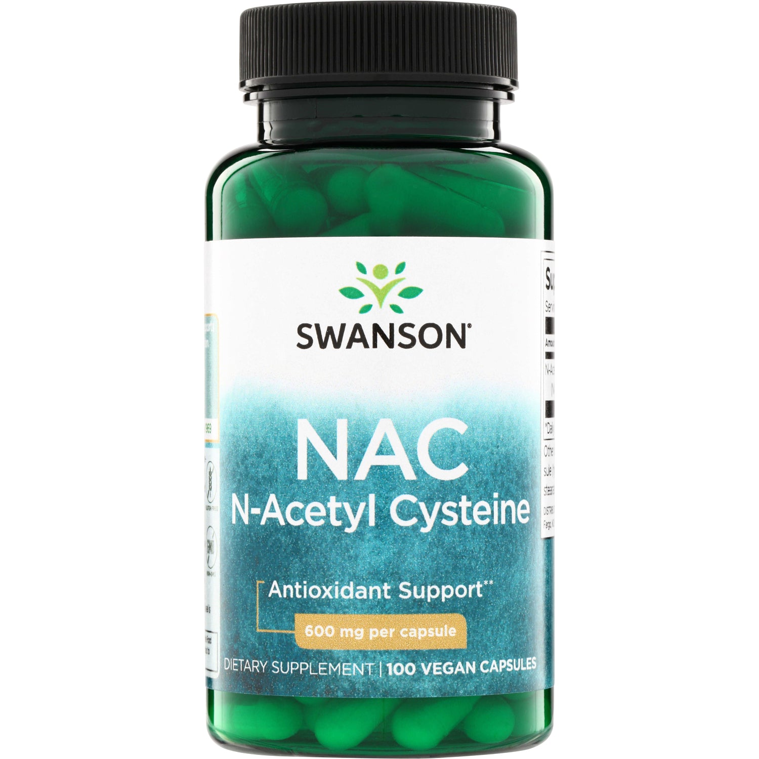 SW854 | Swanson NAC N-Acetyl Cysteine, Antioxidant Support, 600 mg per capsule, 100 vegan capsules