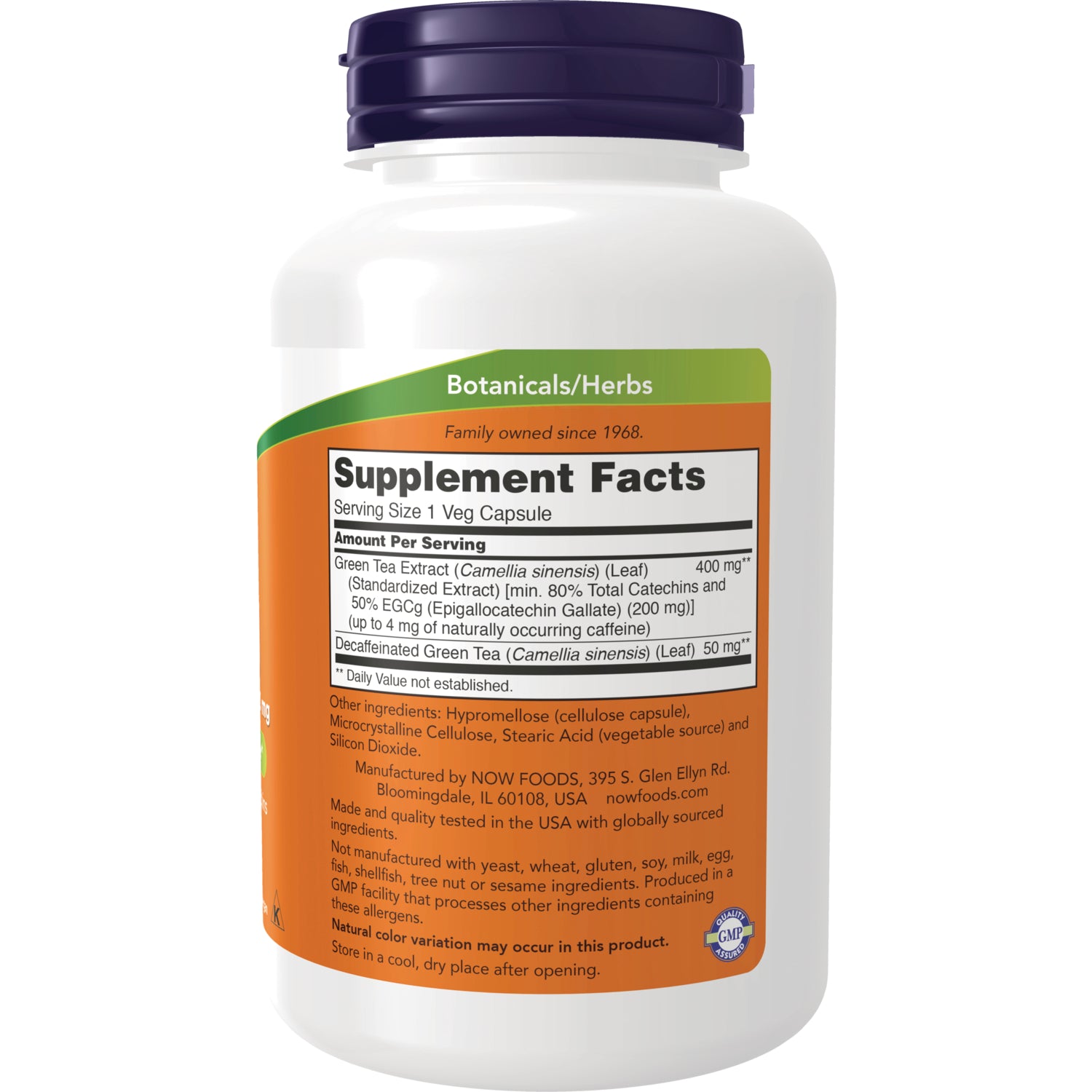 NWF240 | Back label showing Supplement Facts and ingredients on white botanicals/herbs supplement bottle