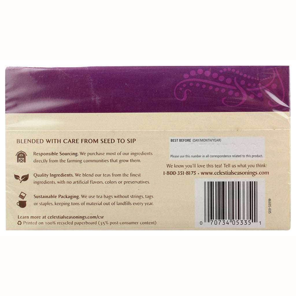 CEL008 | back of tea box showing sourcing statements, best before panel and barcode - Thumbnail