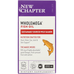 NWC209 | New Chapter Wholemega fish oil front packaging, sustainably sourced wild salmon, 180 softgels