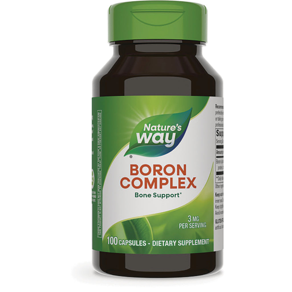 NW860 | Nature's Way Boron Complex bottle, front label reading Bone Support, 100 capsules, 3 mg per serving - Thumbnail