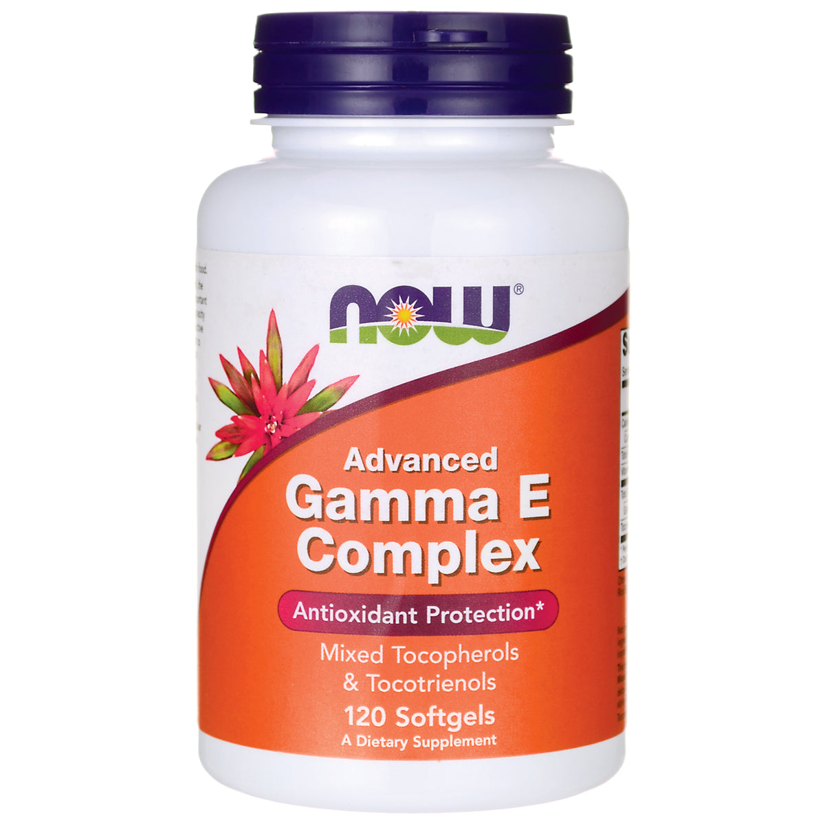 NWF213 | NOW Advanced Gamma E Complex bottle with orange label reading Antioxidant Protection 120 Softgels
