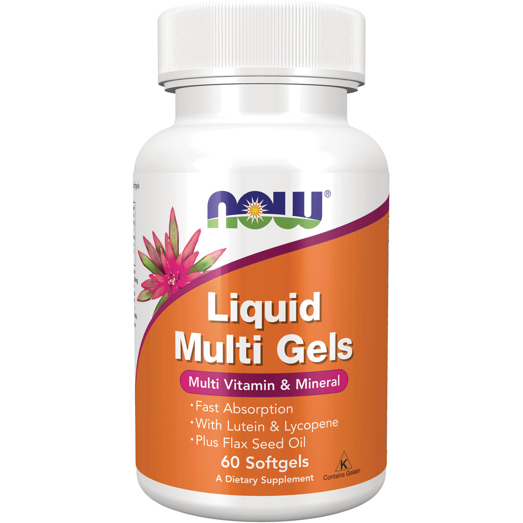NWF176 | White bottle of NOW Liquid Multi Gels multi vitamin & mineral 60 softgels front label - Thumbnail