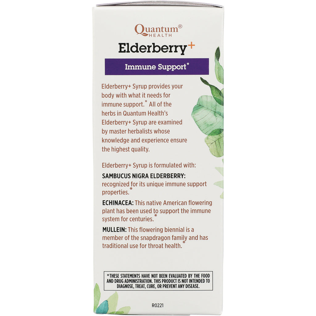 QU049 | Back of Quantum Health Elderberry+ syrup box showing immune support description and ingredients list - Thumbnail