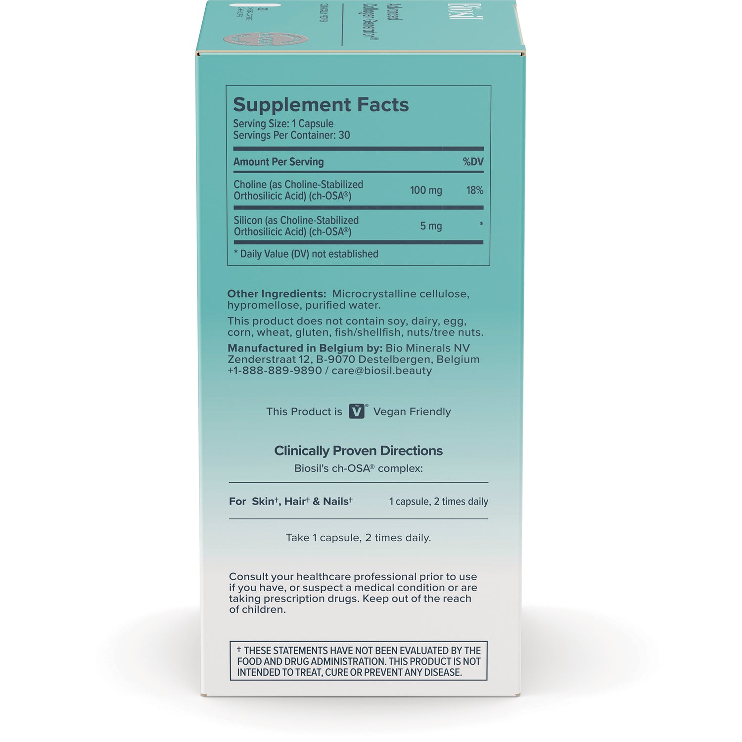 NFC055 | Back of white supplement bottle showing Supplement Facts panel, ingredient list, and allergen icons