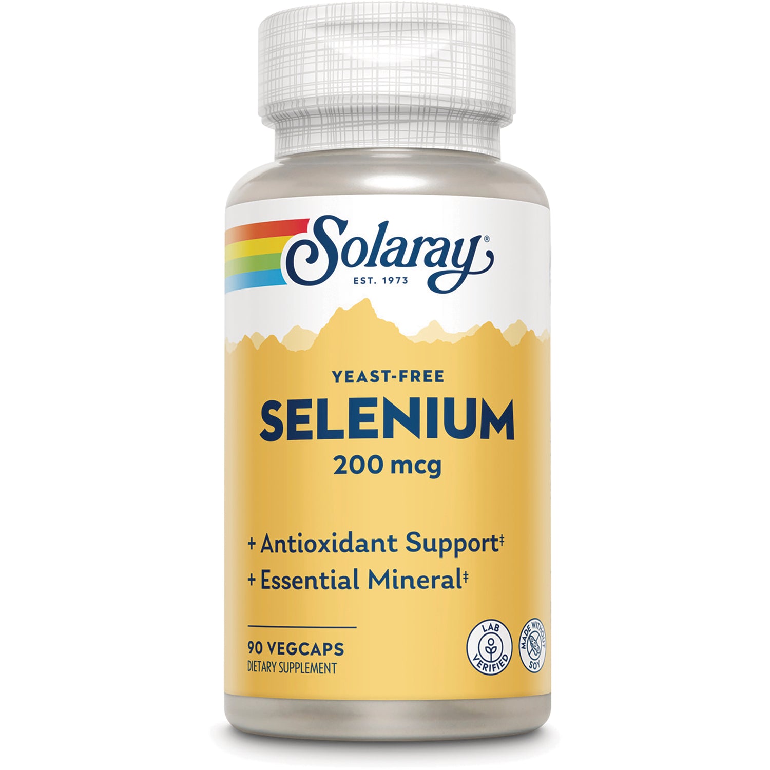 SLR211 | Solaray Yeast-Free Selenium 200 mcg, 90 VegCaps dietary supplement bottle