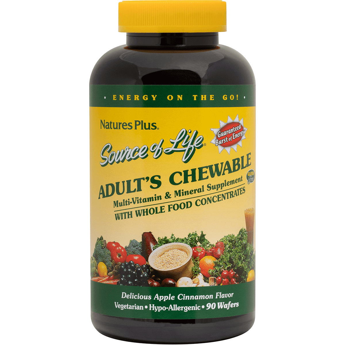 NTP060 | NaturesPlus Source of Life Adult's Chewable multivitamin and mineral supplement, apple cinnamon flavor, 90 wafers
