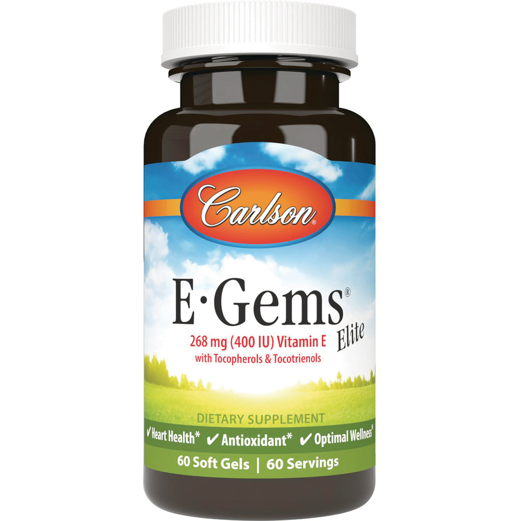 Carlson EGems 268 mg (400 IU) Vitamin E Elite bottle, 60 soft gels dietary supplement - Thumbnail