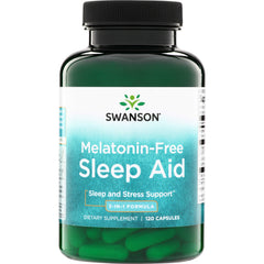 SW1910 | Swanson Melatonin-Free Sleep Aid, 120 capsules bottle front with Sleep and Stress Support 3-in-1 Formula
