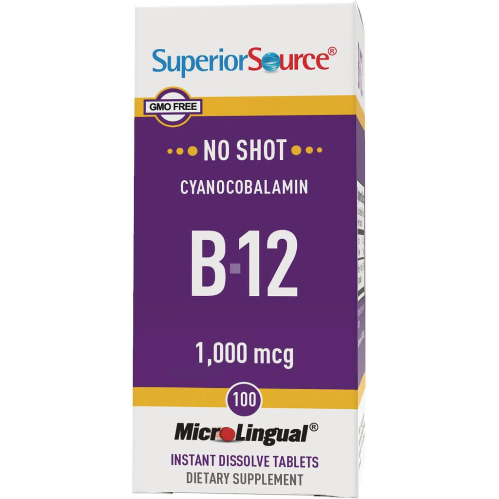 SUS002 | Superior Source B-12 cyanocobalamin, 1,000 mcg, 100 MicroLingual instant dissolve tablets, No Shot, GMO Free - Thumbnail