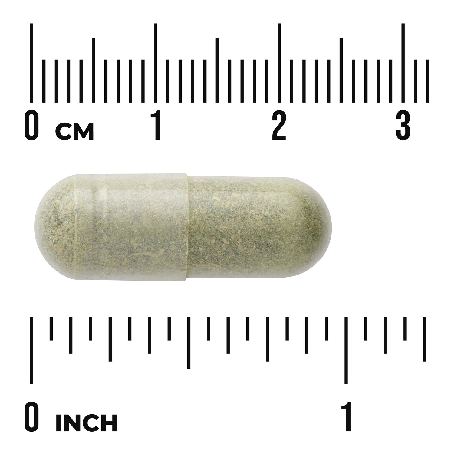 SW1035 | Green capsule shown with size scale in centimeters and inches
