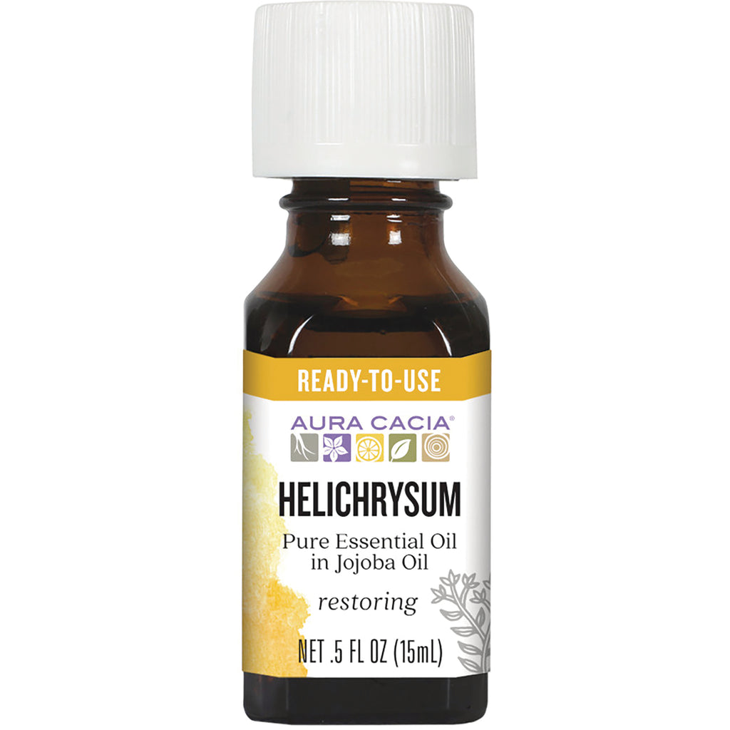 ARC178 | Aura Cacia Helichrysum pure essential oil in jojoba oil 0.5 fl oz front label - Thumbnail