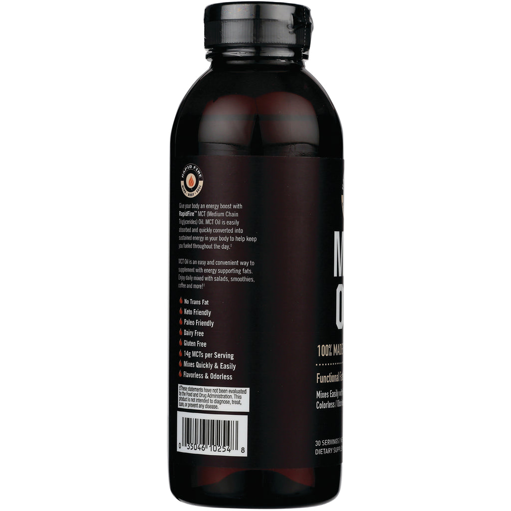 RPF001 | Back of dark supplement bottle showing label text, bullet-point benefits and barcode - Thumbnail