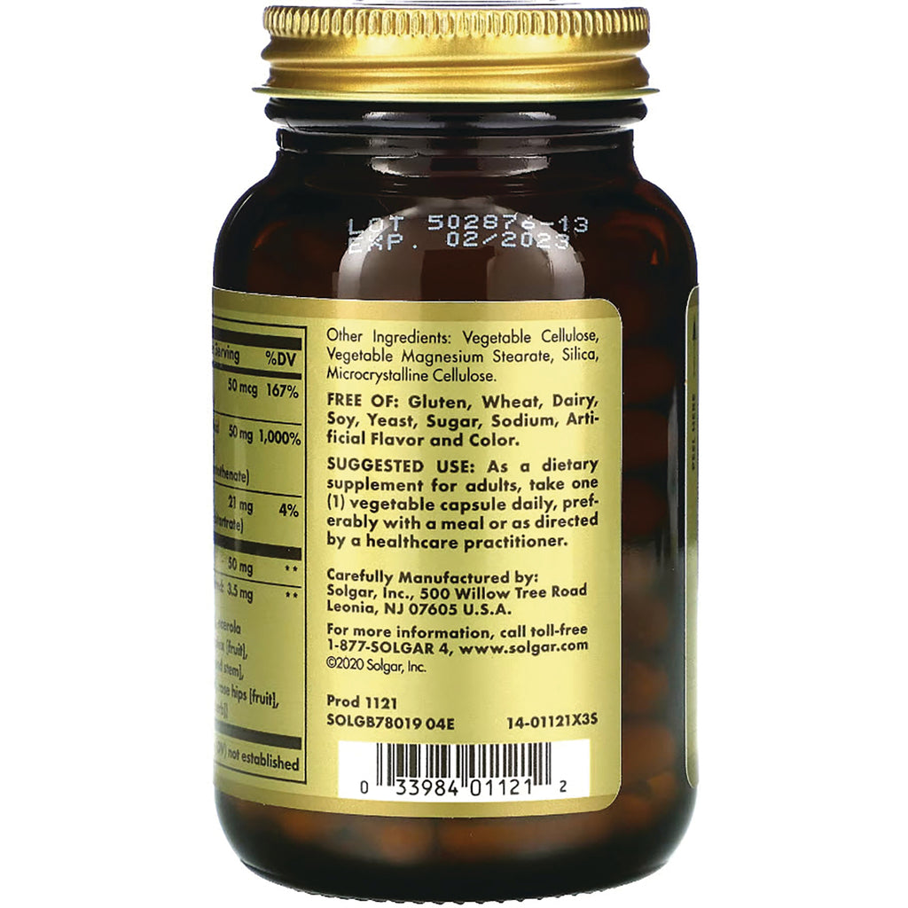 SLG208 | Back label of amber supplement bottle showing ingredients, suggested use, lot/exp info and barcode - Thumbnail