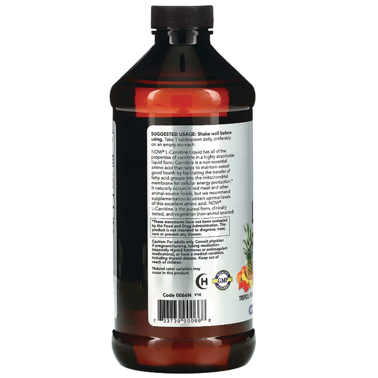 NWF762 | Back label of brown supplement bottle showing directions, barcode, and ingredients