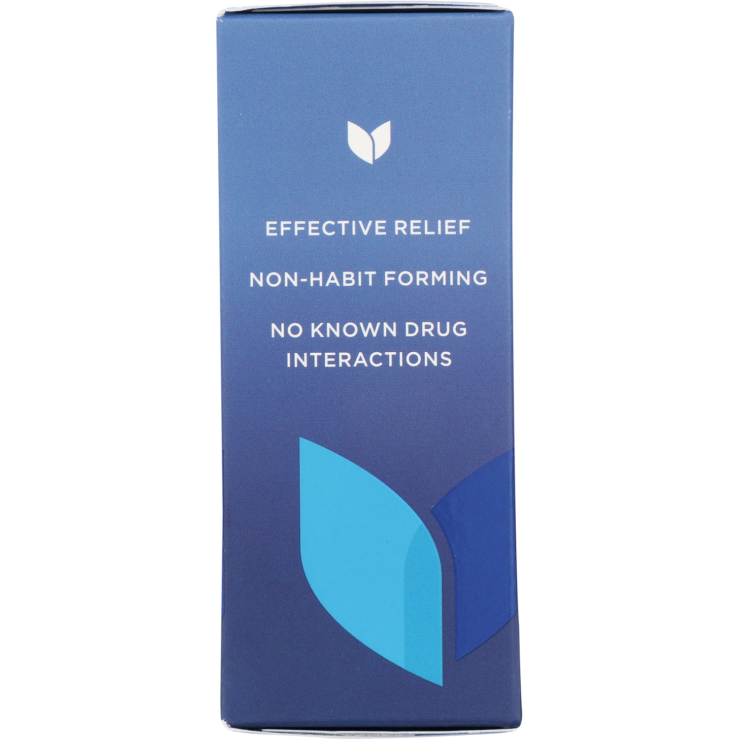 HY243 | back of blue box with text EFFECTIVE RELIEF NON-HABIT FORMING NO KNOWN DRUG INTERACTIONS and leaf logo
