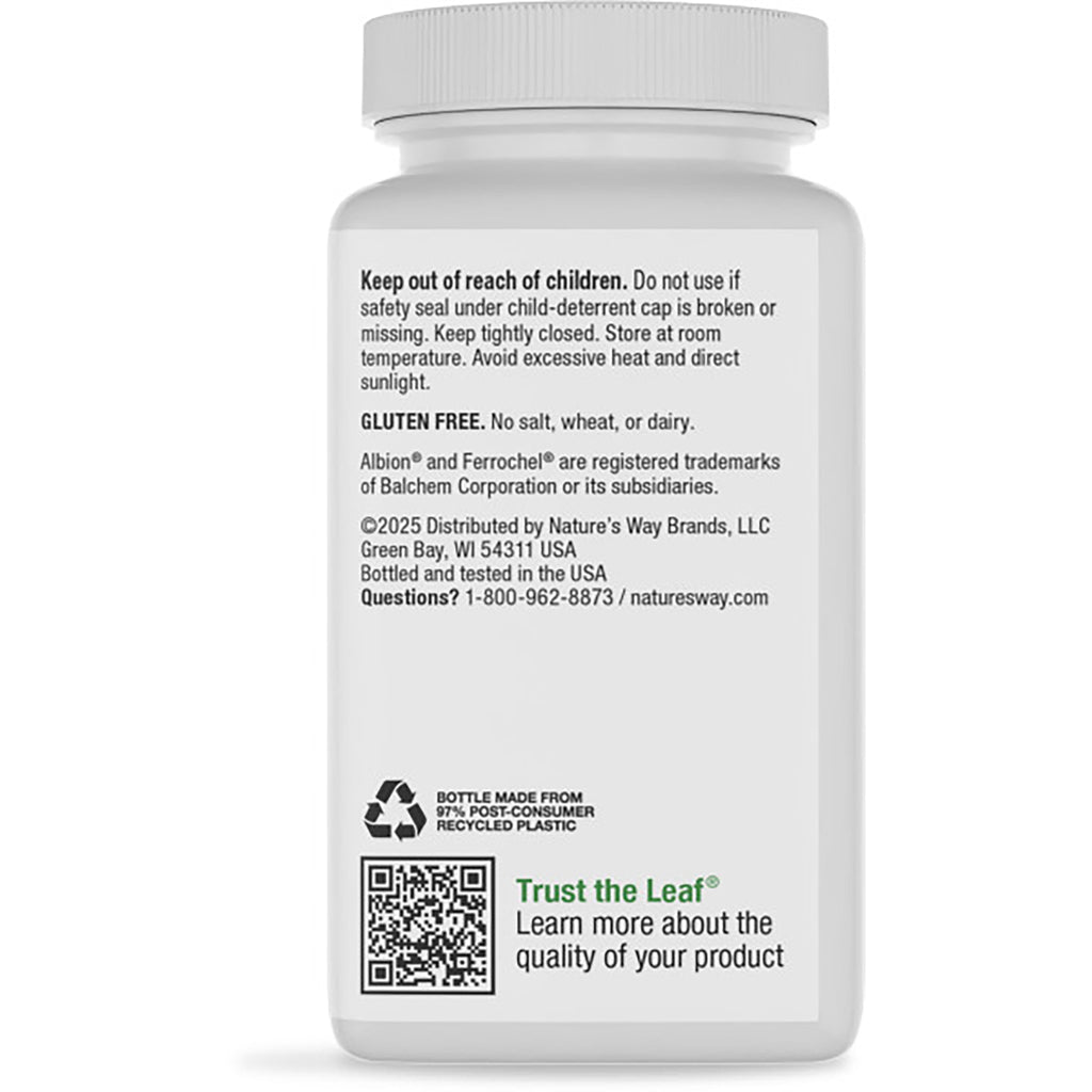 ET130 | Back label of brown supplement bottle with green panel reading Supports Healthy Red Blood Cells lists benefits, barcode and recycling symbol - Thumbnail