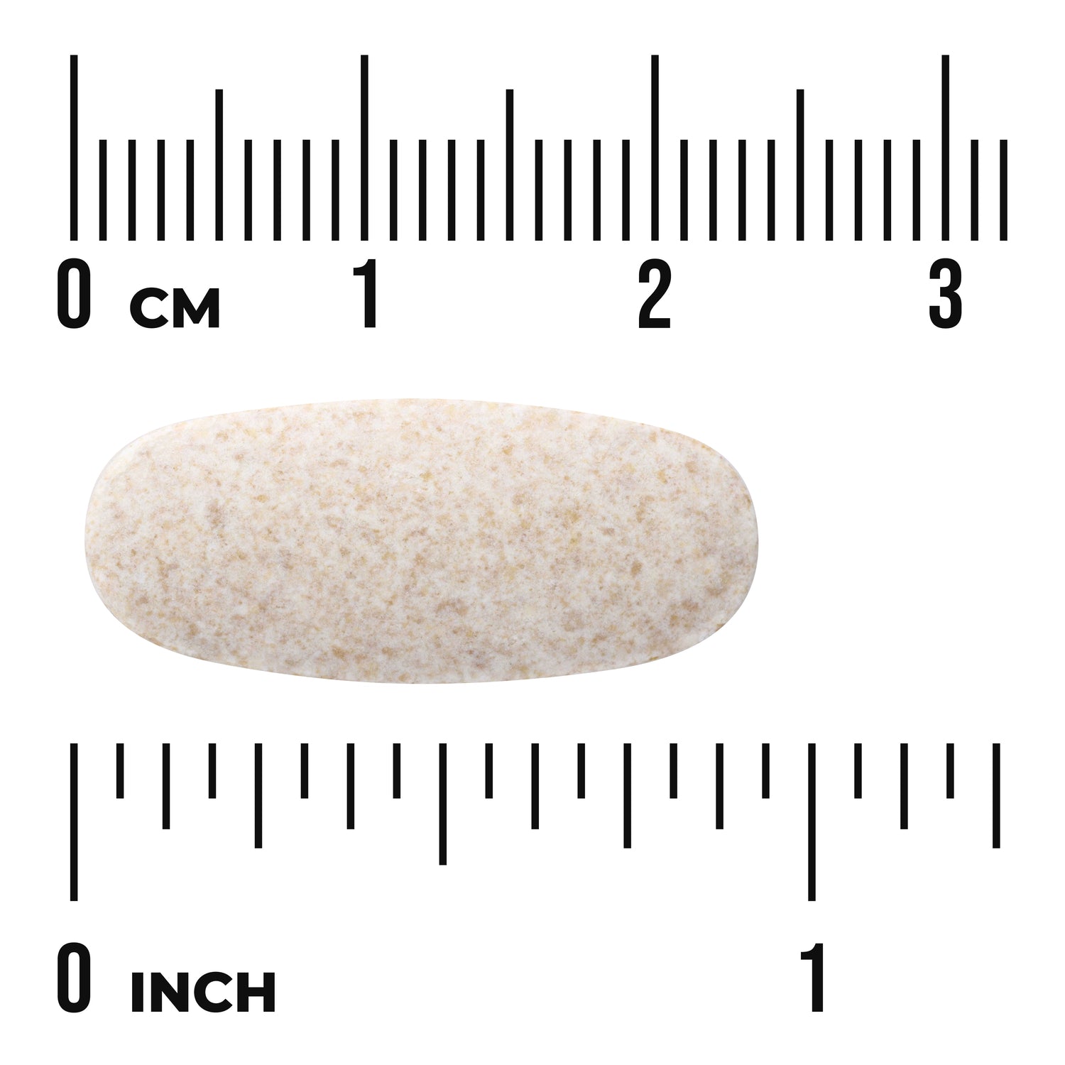 SWH037 | Speckled oblong tablet on measurement rulers showing 03 cm and 01 inch scales, labeled "CM" and "INCH"