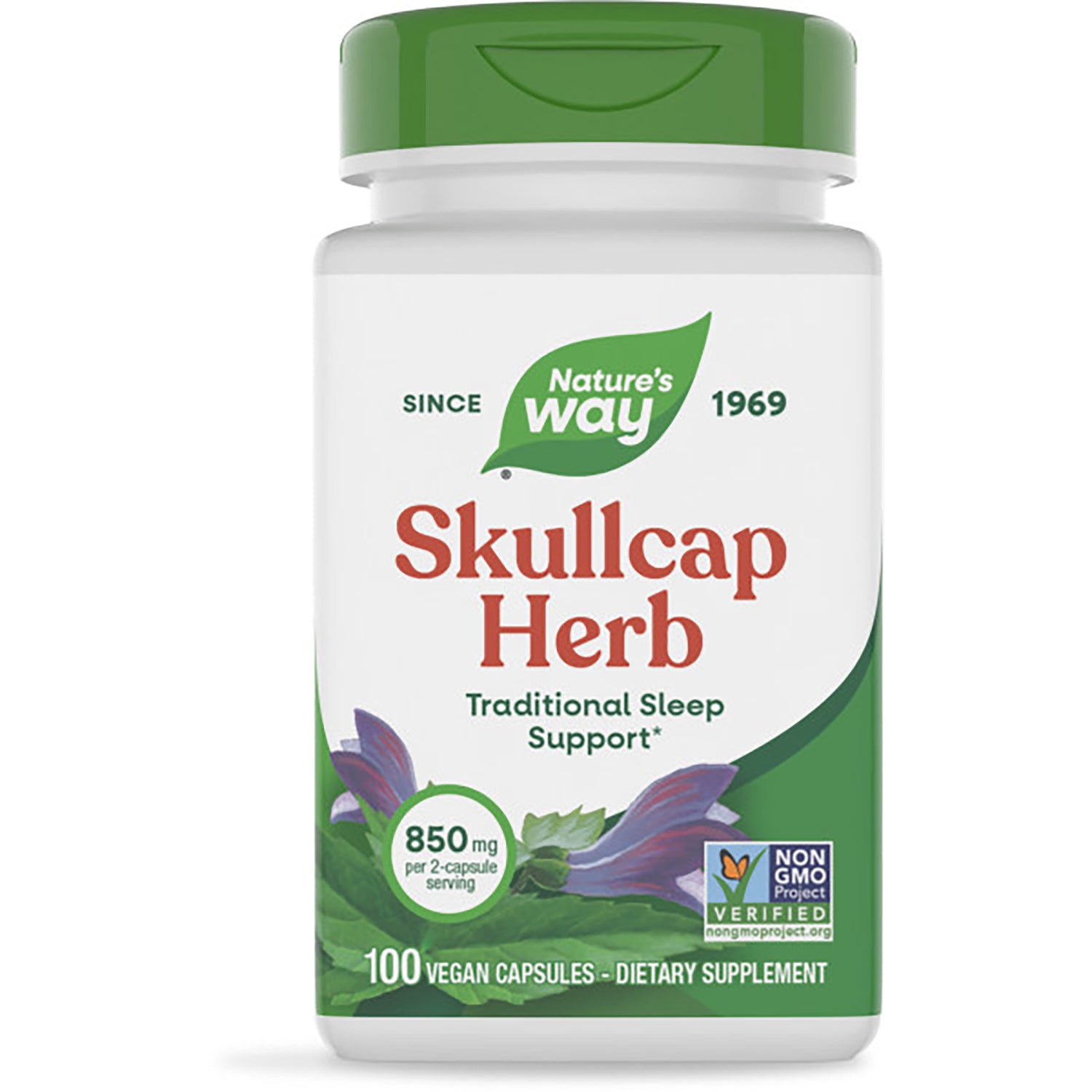 NW949 | Nature's Way Skullcap Herb bottle front label reading SKULLCAP HERB Traditional Sleep Support 100 vegan capsules