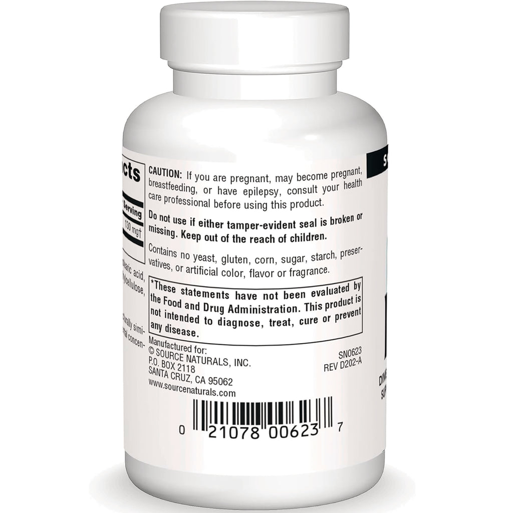 SN380 | Back label of Source Naturals supplement bottle with caution text, FDA disclaimer, and barcode - Thumbnail