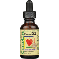 CHL012 | amber dropper bottle of ChildLife Vitamin D3 natural berry flavor dietary supplement 1 fl oz