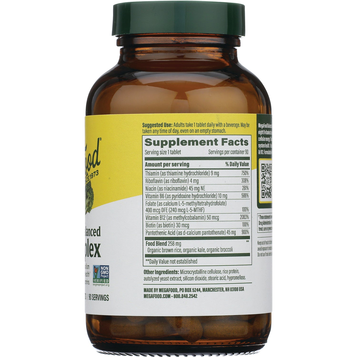 MGF003 | Back of amber supplement bottle showing Supplement Facts panel and ingredients label