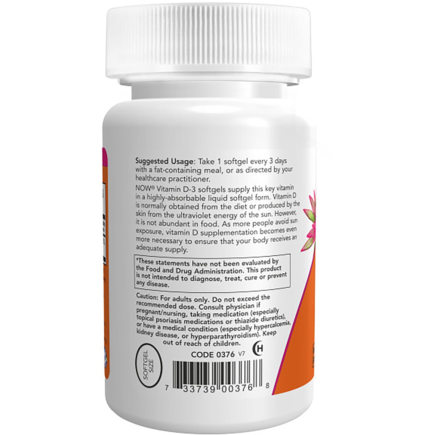 NWF1194 | back label of white supplement bottle showing suggested usage text, barcode, and cautions